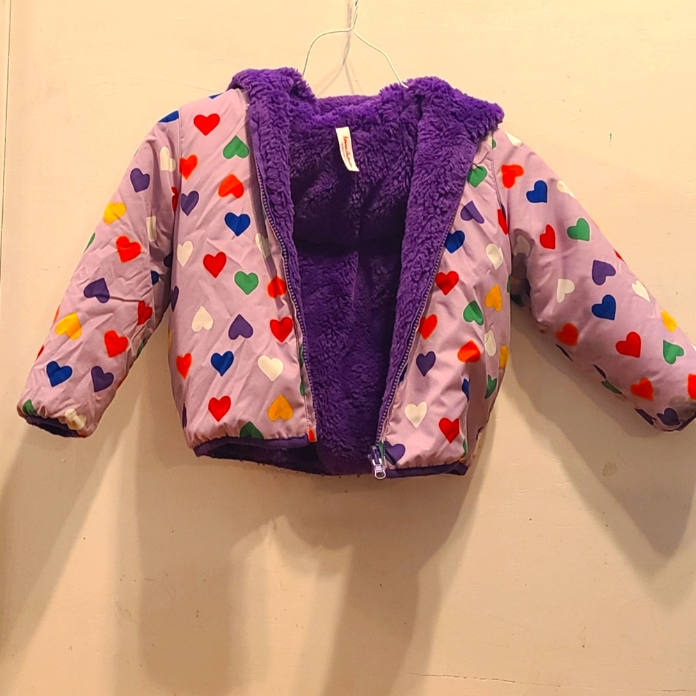 Hannah Anderson Girl's Winter Coat. Purple with Hearts. Size 100/ US size 4.